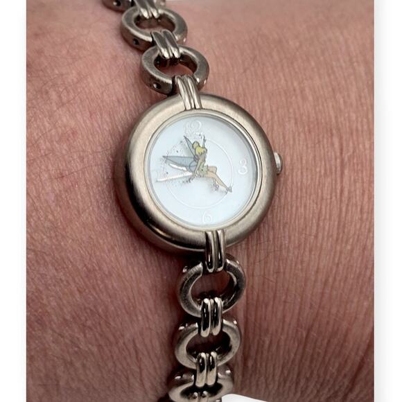 Disney Tinker Bell Bracelet Watch Quartz Working Silver Tone